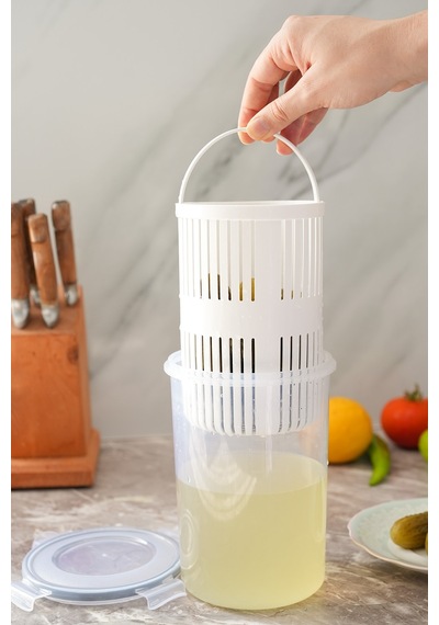 Süzgeçli Kilit Kapaklı Zeytin Turşu Saklama Kabı Mikrodalgada Kullanıılabilir 1500 Ml G-16 Plast Diğer