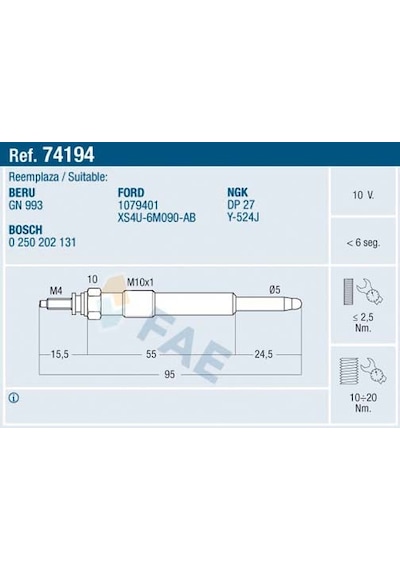 Fae 74194 Kızdırma Bujisi Fıesta Iv-focus-focus Iı-connect-cmax-smax-galaxy-mondeo 1.8 Tdci/1.8 D Xs4u6m090ab -1079401 -