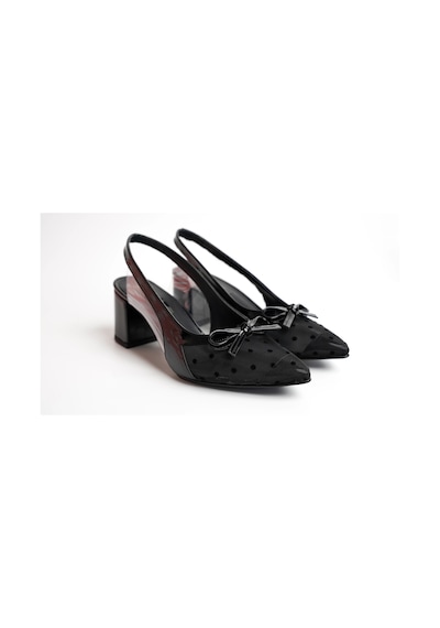 Assortie Siyah Puantiyeli Rugan Detaylı Topuklu Slingback Ayakkabı Siyah Rugan