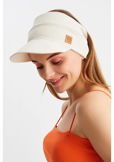 Kadın Uv Korumalı Katlanabilir Üstü Açık Yumuşak Siperli Pamuklu Penye Tenis Vizör Şapka - Tek Ebat / Bej Bej