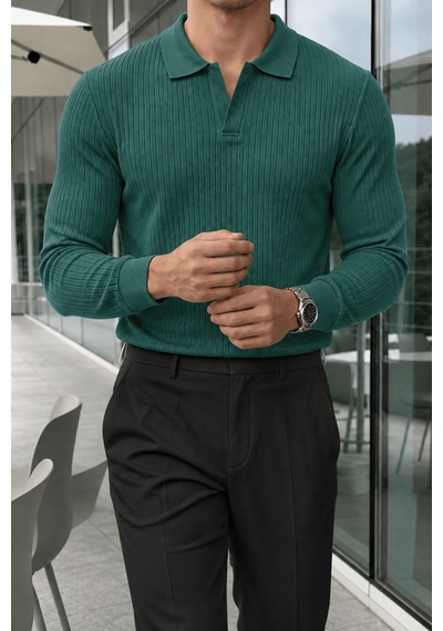 Genius Store Erkek Polo Yaka Kazak Fitilli Anti Pilling Tüylenme Yapmaz Regular Fit Erkek Triko Kazak Pyaka-kzk Nefti