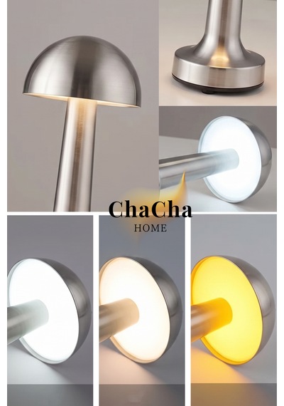 Chacha Home Mila Metal Led Masa Lambası 22x10 Cm - Mantar Başlıklı Lüks Dekoratif Abajur Ve Gece Lambası Gümüş