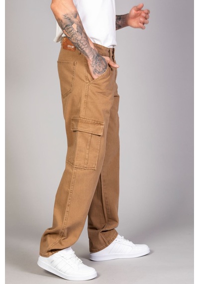 Little Cup Jeans Co Erkek Camel Baggy Fit Rahat Kalıp Kargo Pantolon