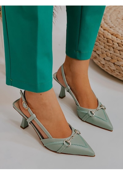 Ervanın Butiği Mint Yeşil Deri Moss Toka Detay Kadın Stiletto-3540