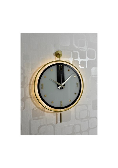 Pey Aksesuar Metal 40x60 Camlı Duvar Saati Işıklı Gerçek Cam Duvar Saati Modern Tasarım Gold-beyaz