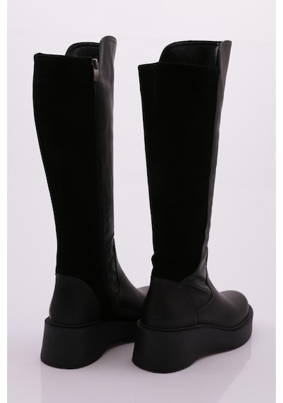 Dgn 22535-22k Kadin Kalin Taban Fermuarli Knee High Çizme 22535-2-R2119 Siyah