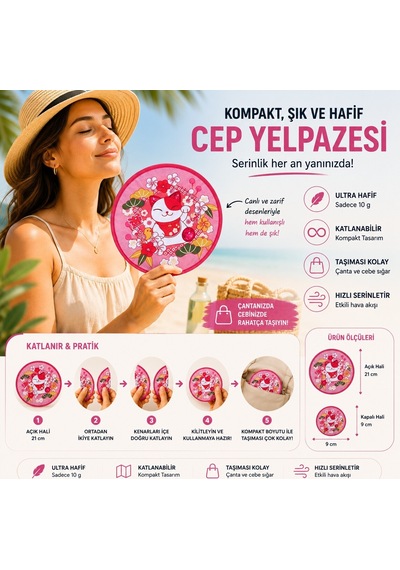 Bakgelal Katlanabilir Cep Yelpazesi 21 Cm Kılıflı Kore Yelpazesi Ultra Hafif, Katlanabilir, 10 Farklı Desen Seçeneği Plaj, Seyahat, Festival Ve Günlük Kullanım İçin - 03-11-000016