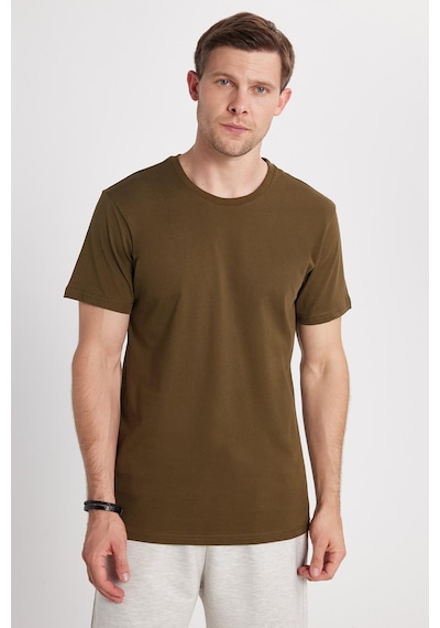 Tudors Unisex Slim Fit Dar Kesim %100 Pamuk Yumuşak Dokulu Haki Bisiklet Yaka Tişört-34608 Haki