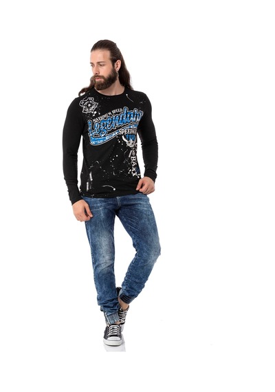 Cipo & Baxx Erkek Bisiklet Yaka Uzun Kollu Baskılı Sweatshirt Cl510 Siyah