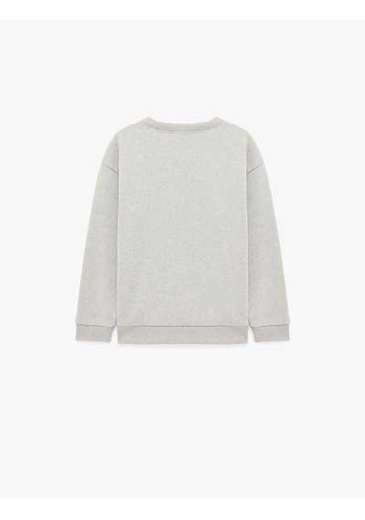 Koton İki İplik Şardonlu Baskılı Bisiklet Yaka Uzun Kollu Sweatshirt Gri 7wkb10402tk