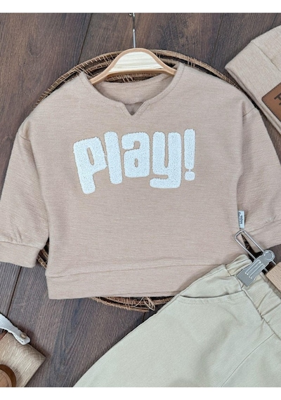 Bebicix Bereli Likralı Play Nakışlı Kanvars Pantolon 3lü Erkek Bebek Bej