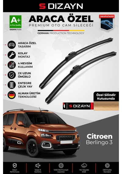 S-dizayn Citroen Berlingo Ön Cam Silecek Seti 2018 Üzeri Premium Araca Özel 65-40 Cm A+ Kalite