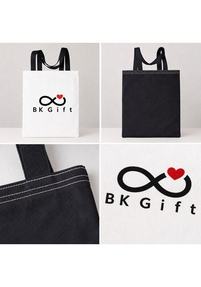 Bk Gift Logonuza Özel 10 Adet Ekonomik Siyah Saplı Çift Renk Bez Çanta 35x40 Cm Baskılı Set Bej