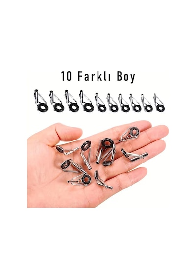 Valkyrie 80 Adet Olta Kamış Uç Yüzüğü Seti 10 Farklı Boy Seramik Halkalı Dolanma Önleyici Kılavuz Yüzük Seti