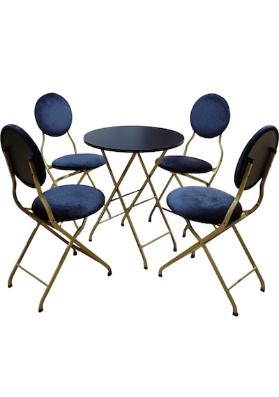 Siyah Kumaş Gold Metal Bahçe Takımı - 4 Sandalye + 1 Masa