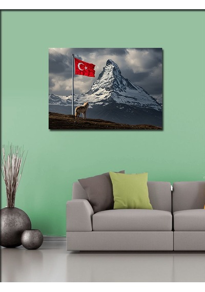 Kanvas Tablo Türk Bayrağı Ve Dağ