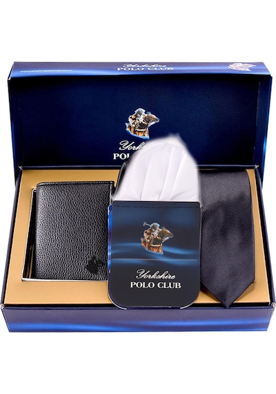 Yorkshire Polo Club Kravat Cüzdan Set + Mendil Siyah