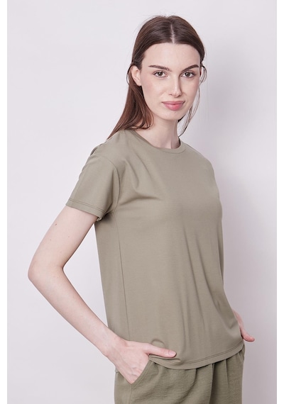 Jument Kadın Sıfır Yaka Kırışmaz Span Karışımlı Şık Kısa Kol Likralı T-shirt Bluz-haki Haki Jument Kadın Sıfır Yaka Kırışmaz Span Karışımlı Şık Kısa Kol Likralı T-shirt Bluz-haki Haki