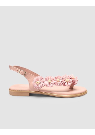 %100 Hakiki Deri Pembe Kadın Sandalet Pembe