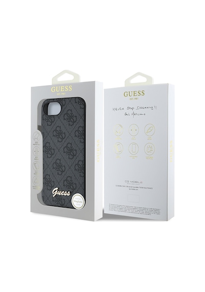 Apple iPhone 16e Uyumlu Kılıf Guess Lisanslı 4g Desenli Script Metal Logolu Kapak Siyah