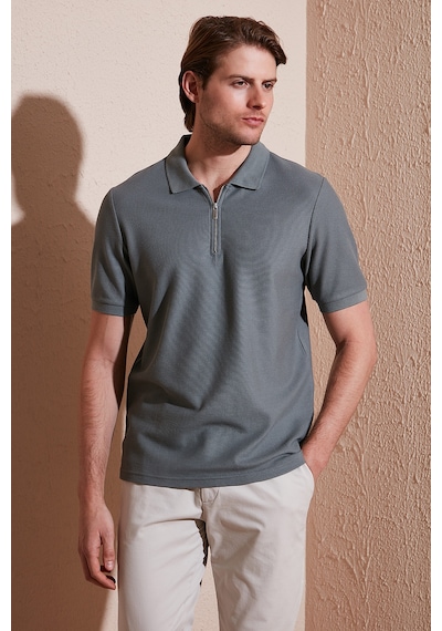 Buratti Pamuklu Regular Fit Fermuarlı Erkek Polo Yaka T Shirt 5902434 Açık Haki