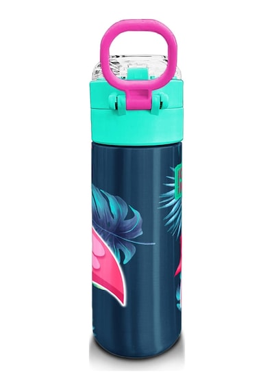 Coral High Kids Neon Mercan Su Yeşili Flamingo Desenli Pipetli Ve Direkt İçim Çelik Termos 500 Ml 31819 Su Yeşili
