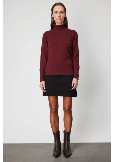 On Fashion Kadın Dik Yaka Basic Bordo Kazak 63514 Bordo