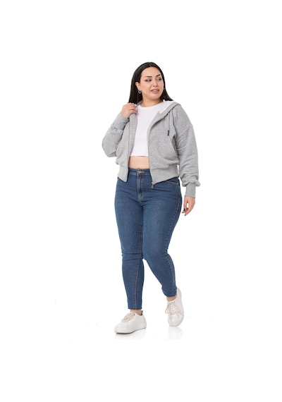 Büyük Beden Kanguru Cepli Kapüşonlu Üç İplik Gri Melanj Sweatshirt-gri Melanj Gri Melanj