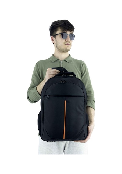 3 Bölmeli Okul Sırt Çantası (Laptop Bölmeli) Siyah-Turuncu 2121