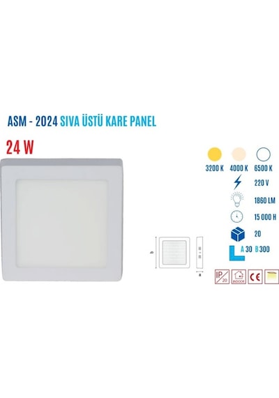 Ycl Asm-2024G 24W Sıvaüstü Kare Günışığı Led Panel