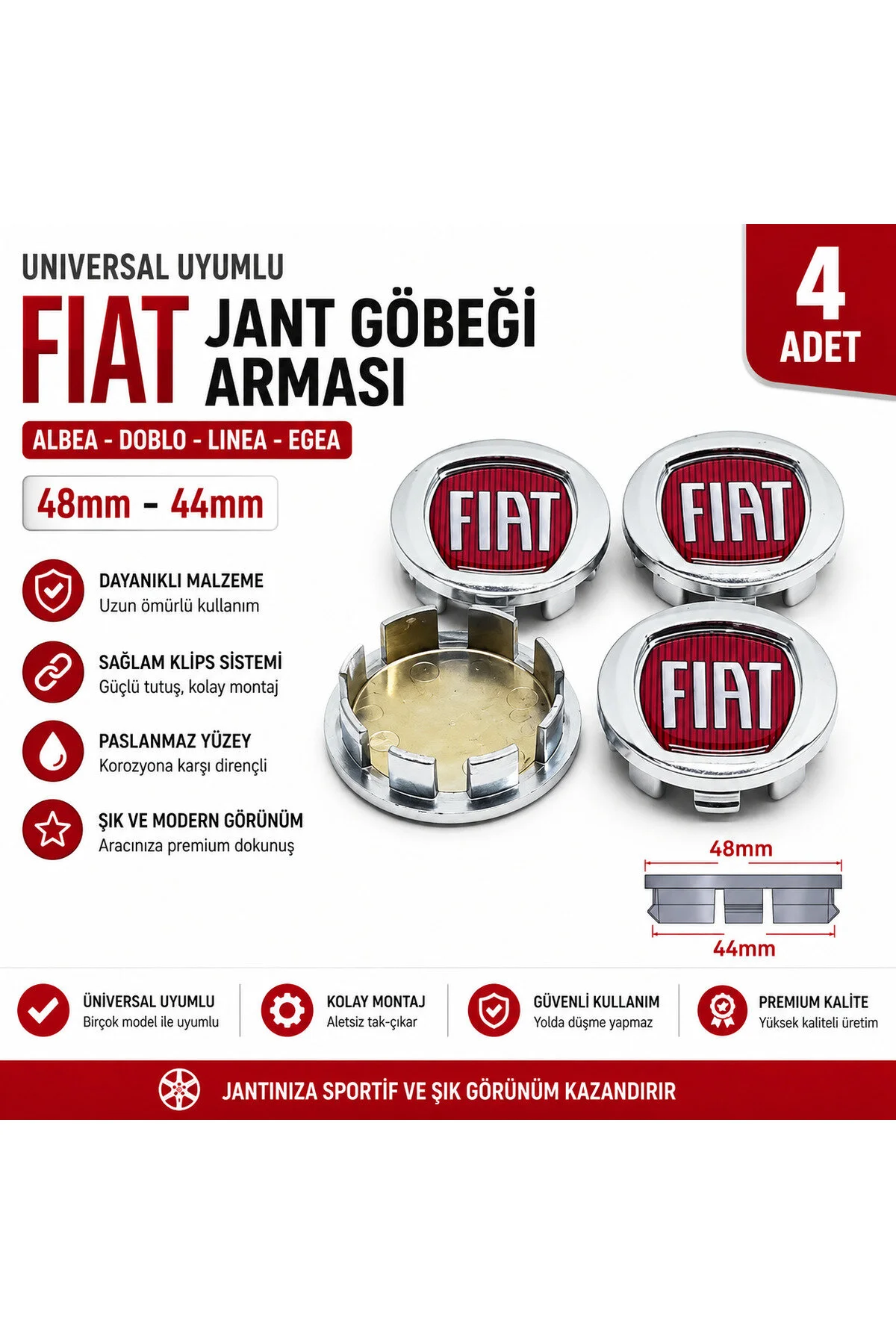 Universal Fiat Albea Doblo Linea Egea Jant Göbeği Arması 48mm - 44mm 4 Adet