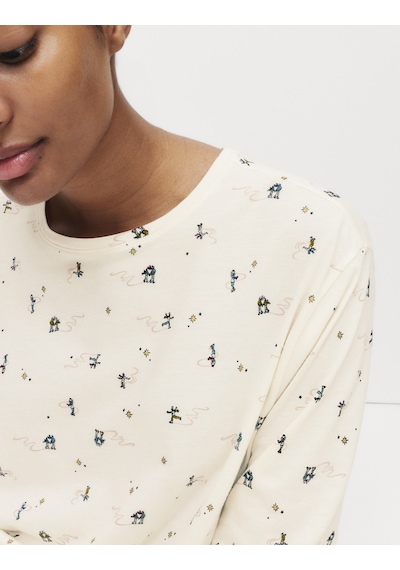 Marks & Spencer %100 Pamuklu Baskılı Pijama Takımı T37004621F Krem Mix