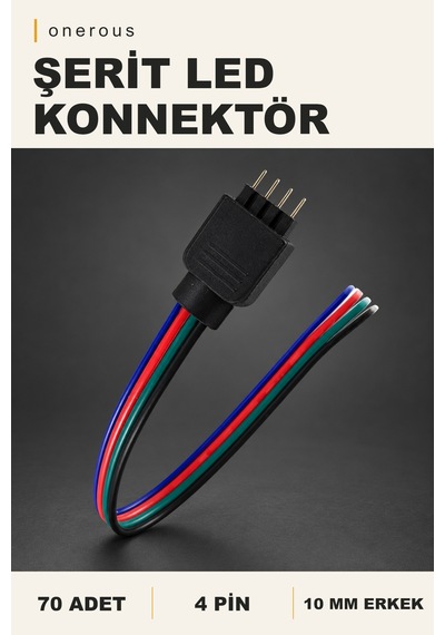 Onerous 70 Adet 4 Pin Erkek Şerit Led Konnektörü 10 Mm Siyah