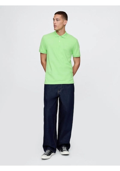 Gap Logo Piqué Polo Yaka Erkek T-shirt Yeşil-7584 Yeşil
