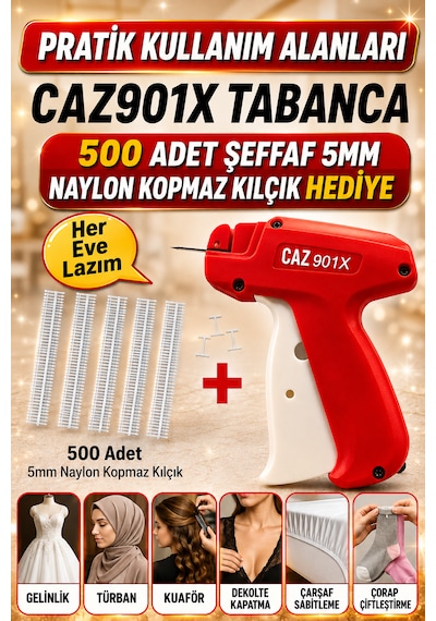 Cady Caz Türban Gelinlik Tabancası 901x Ve 500 Adet 5 Soket 5mm Naylon Kılçık
