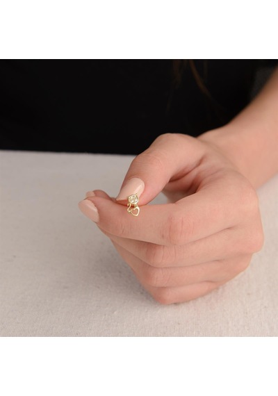 Goldkupe 14 Ayar Altın Taşlı Kedi Kalp Küpe 1,12 Gr-1651