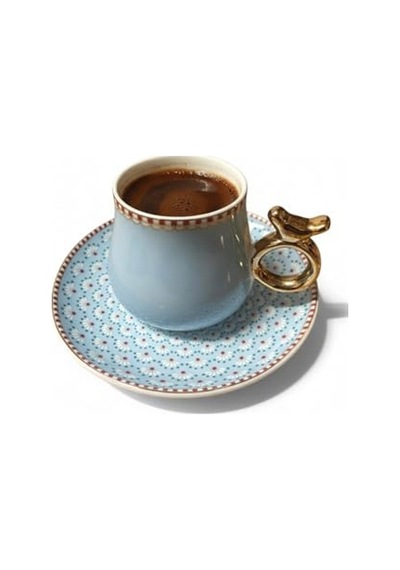 Ayrex 6 Kişilik Mavi Kuş Detaylı Lüks Türk Kahvesi Fincanı - 90 Ml Diğer