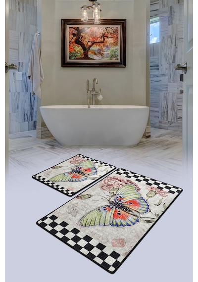 MARIPOSA DJT 2 LI SET Banyo Halısı, Paspas Kaymaz Tabanlı Çok Renkli