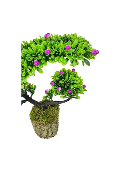 Yapay Çiçek Bonsai Ağacı Kütük Saksıda Lila Tomurcuklu Hilal Model Dekoratif Yapay Ağaç Bonzai 30 20 Cm