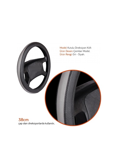 Nyf F-68 Direksiyon Kılıfı 38 Cm Çember Gri & Siyah