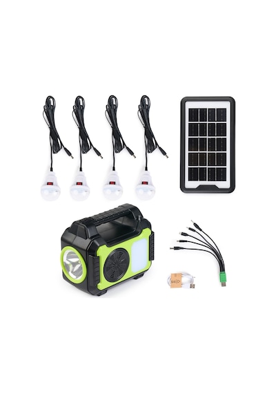 Gd-8072 Bluetooth Hoparlör Solar Güneş Enerjili Kamp Lambası Sd Kart Usb Girişli Fm Radyolu Mp3 Çalar Powerbank Özellikli Solar Sistem Siyah