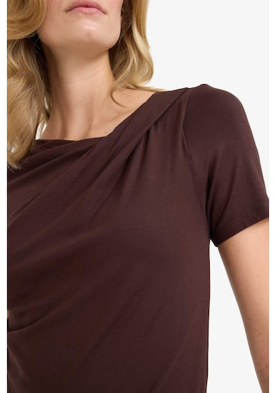 Defacto Slim Fit Dar Kesim Kayık Yaka Kısa Kollu Bluz F8008ax25aubn340 Kahve