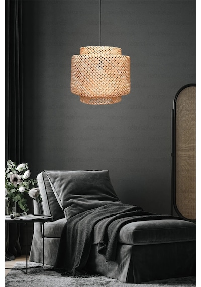 Sinnerlig Bambu Avize 40cm- İskandinav, Modern, Bohem, Rattan Avize, Aydınlatma Bambu