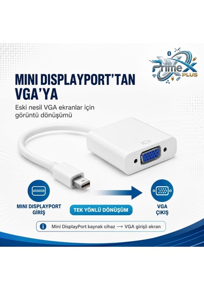 Primex Px-1515 Mini Displayport To Vga Çevirici, Macbook Mini Display To Vga Adaptör, 15 Cm Beyaz Görüntü Dönüştürücü, Mini Dp Erkek To Vga Dişi Monitör Projeksiyon Tv Bağlantı Aparatı