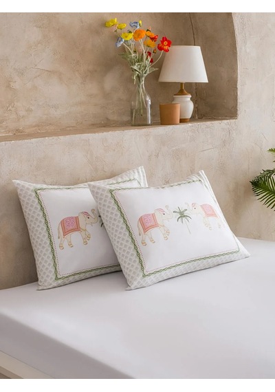 Karışık Fil Baskılı Pamuklu Yastık Kılıfı 50x70 Cm 2'li Çok Renkli