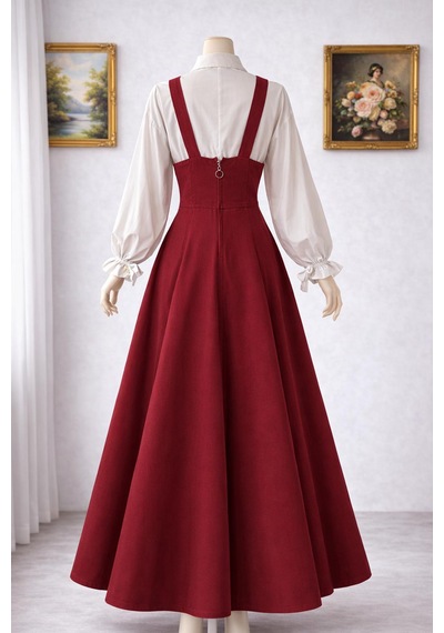 Nirva Butik Gabardin Jile Elbise Askılı Tesettür Kadın Jile Bordo