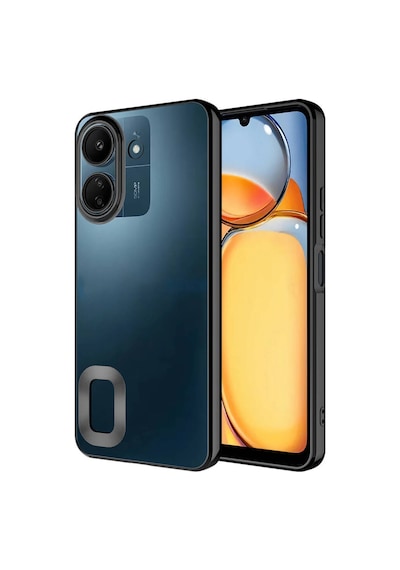 Poco C65 Kılıf Kamera Korumalı Logo Gösteren Zore Omega Kapak-siyah Siyah