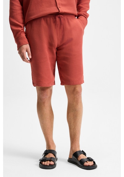 Grimelange Jens Erkek %100 Pamuk Müslin Kumaş Yanları Cepli Slim Fit Dar Kesim Kiremit Rengi Şort