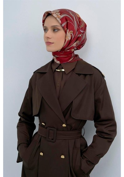 Armine Tivil Saf İpek Eşarp 9512 - 53 Bordo Batik Desen Bordo