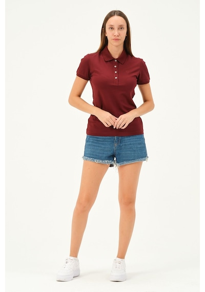 Msw Kadın Kısa Kollu Regular Fit Polo Yaka T-shirt Koyu Bordo